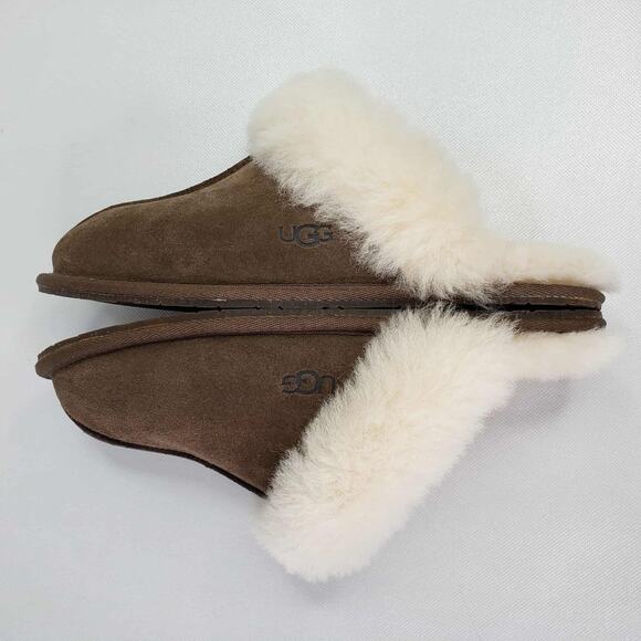 UGG Women's Scuffette Suede Sheepskin Thin soled Espresso Brown Slipper Size 7 - Picture 11 of 12